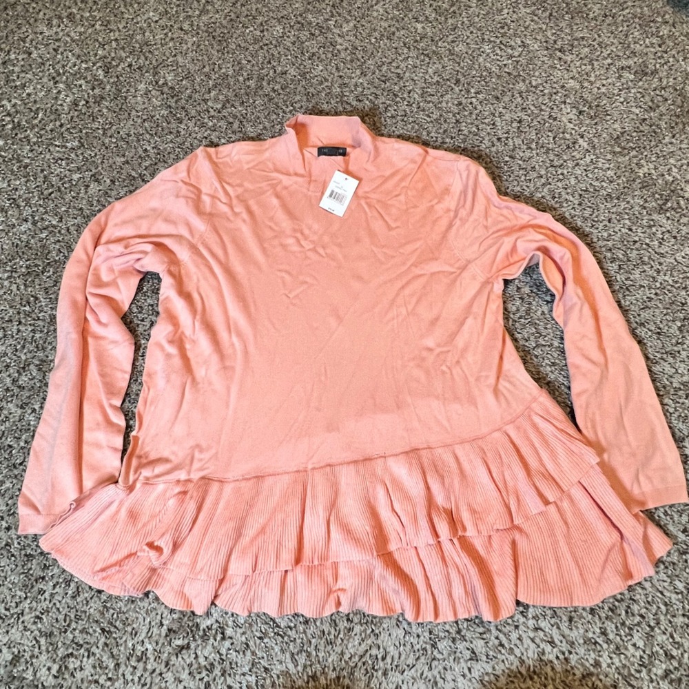 The Limited Collection Womens Coral Pink Mock Neck Tiered Ruffle Hem Sweater XL